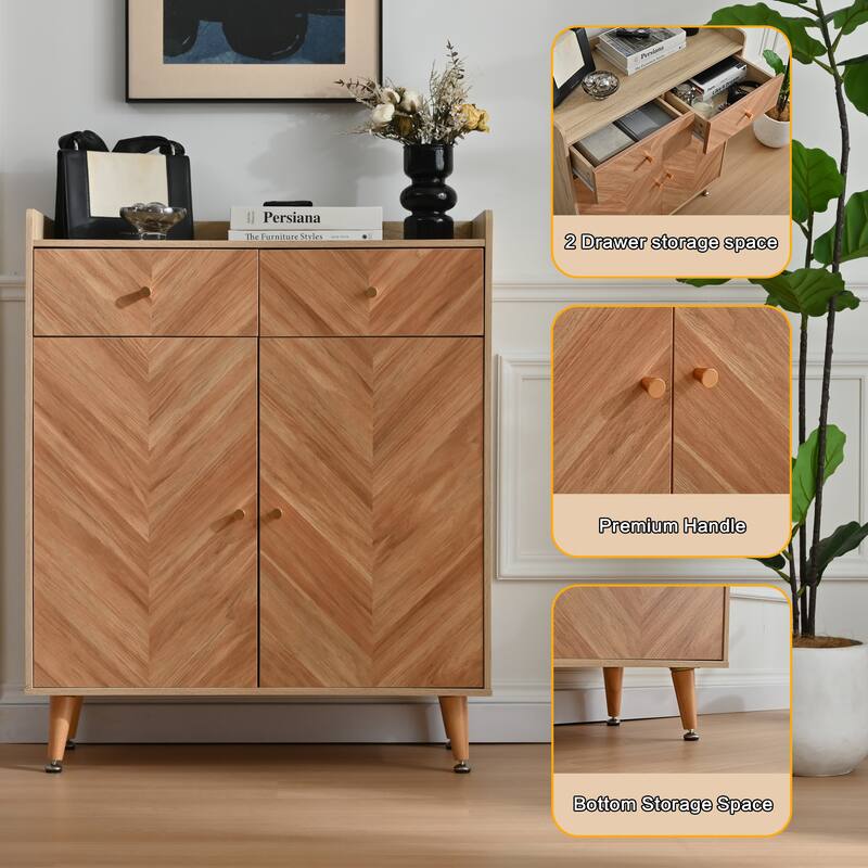 GDFStudio Thatch Shoe Cabinet with Commercial-Grade Laminate Herringbone Storage and Adjustable Shelves