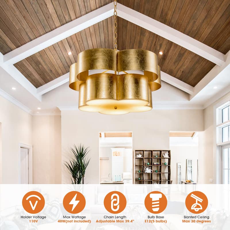 20" Modern Decorative Gold Flower Metal 5 Lights Chandelier Light