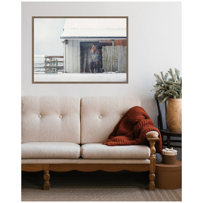 Kate and Laurel Sylvie Framed Canvas Barn Horse in Snow by Emiko and Mark Franzen