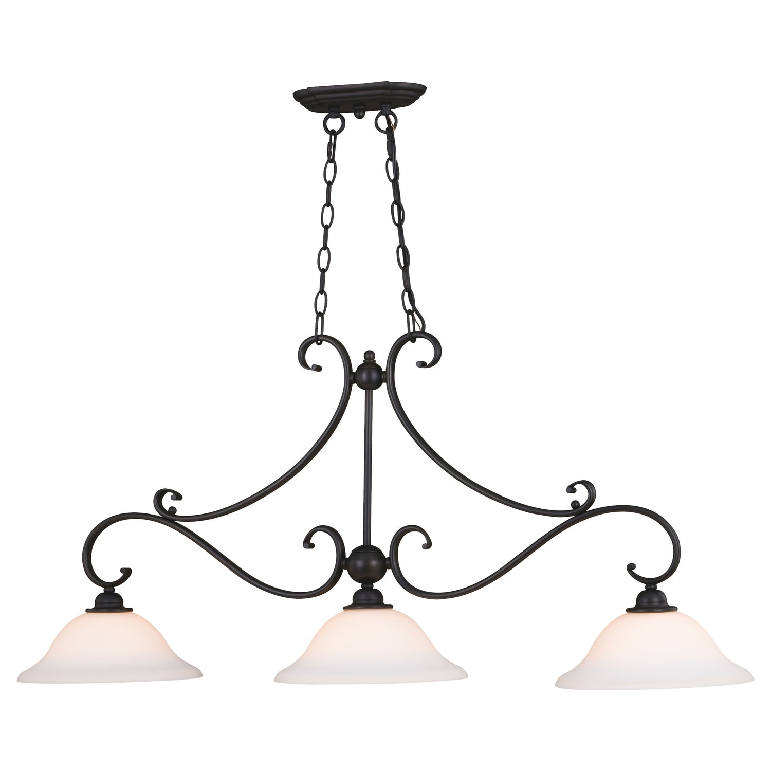 3-Light Linear Chandelier - Oil Rubbed Bronze Island Pendant Light with Glass Shade - 20.25