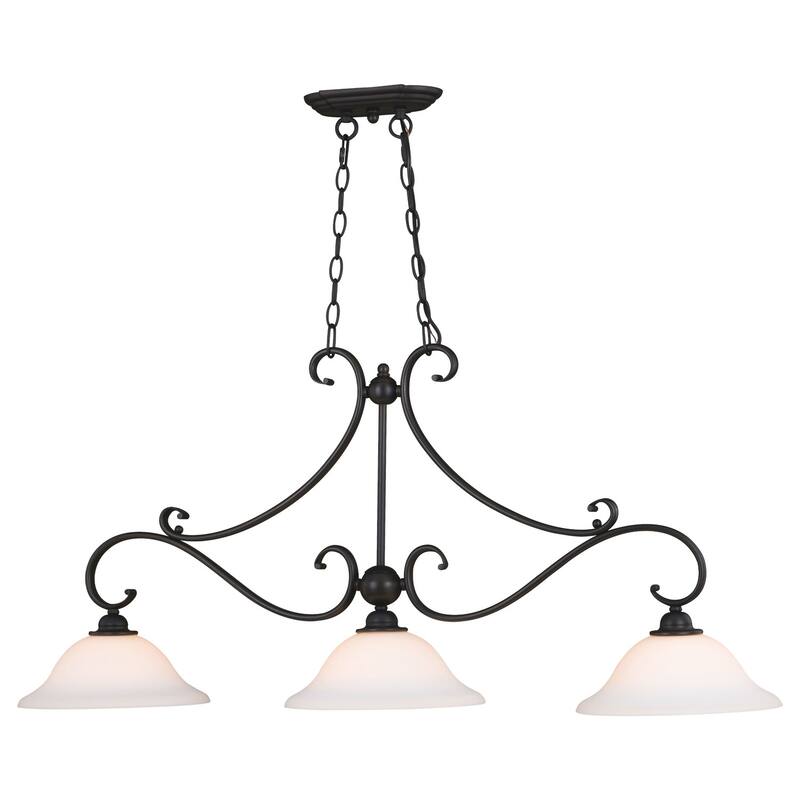 3-Light Linear Chandelier - Oil Rubbed Bronze Island Pendant Light with Glass Shade - 20.25