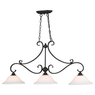 3-Light Linear Chandelier - Oil Rubbed Bronze Island Pendant Light with Glass Shade - 20.25