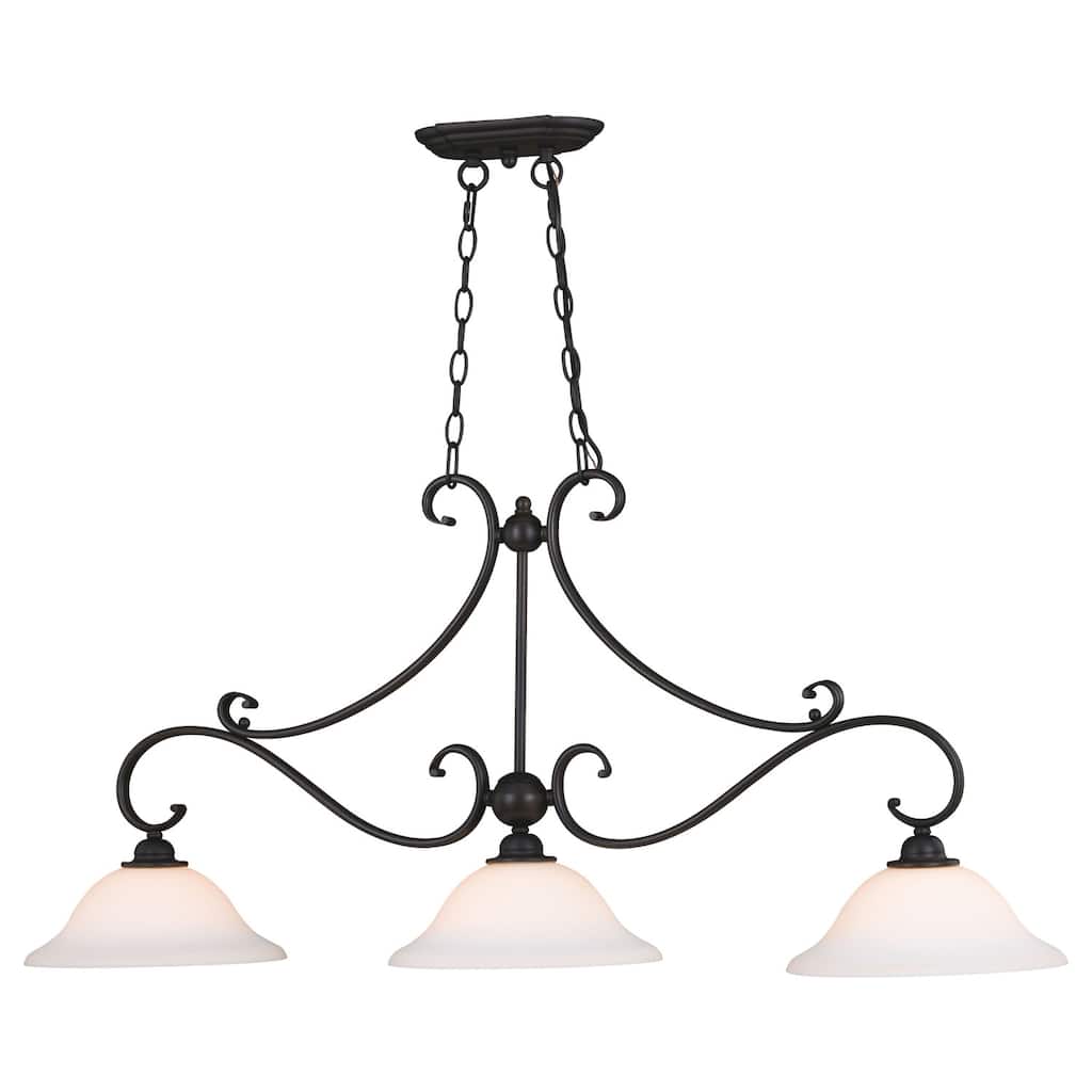 3-Light Linear Chandelier - Oil Rubbed Bronze Island Pendant Light with Glass Shade - 20.25