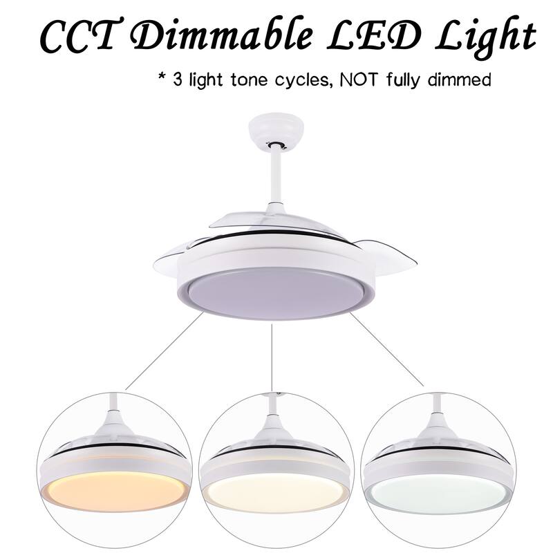 36" Dimmable Retractable Modern Ceiling Fan with Light, 6-Speed Reversible DC Motor Ceiling Fan with Remote - 36