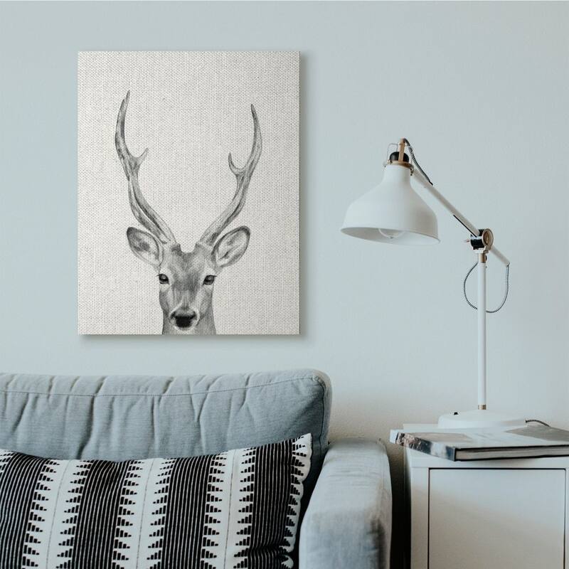 Stupell Deer Portrait Grey Drawing Design Canvas Wall Art