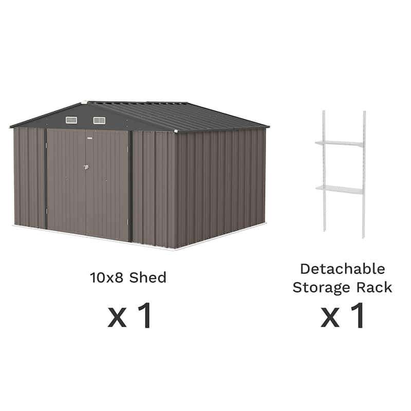 Patiowell 10' x 8'/10' x 10'Metal Outdoor Storage Shed with Goods Shelves/Floor Frame Garden Tool Shed for Backyard Garden