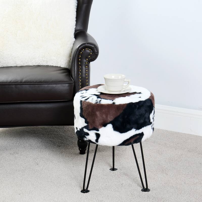 Home Soft Things Animal Pattern Ottoman Bench with Black Metal Legs