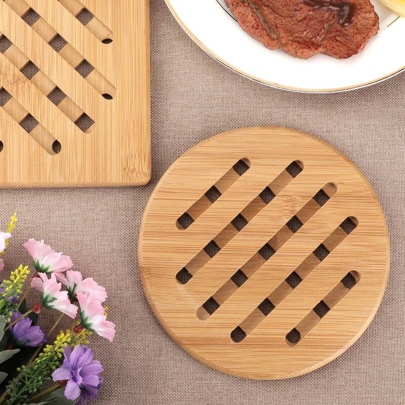 Bamboo Heat Resistant Mat Mats Round & Square Washable Placemats - Wood Color