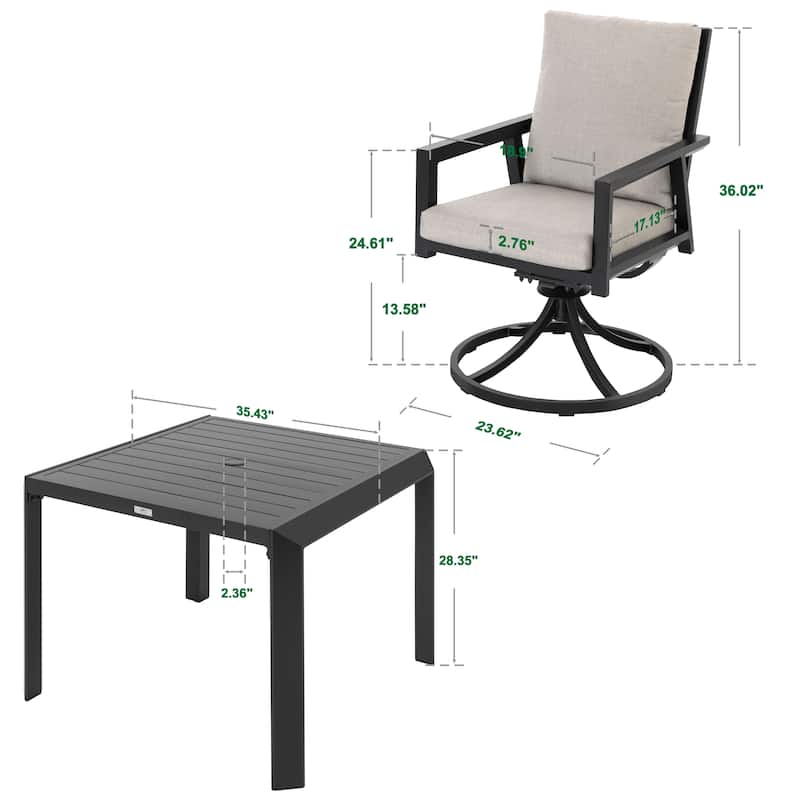 Outdoor 5-Piece Swivel Dining Set with Gray Soft Cushions