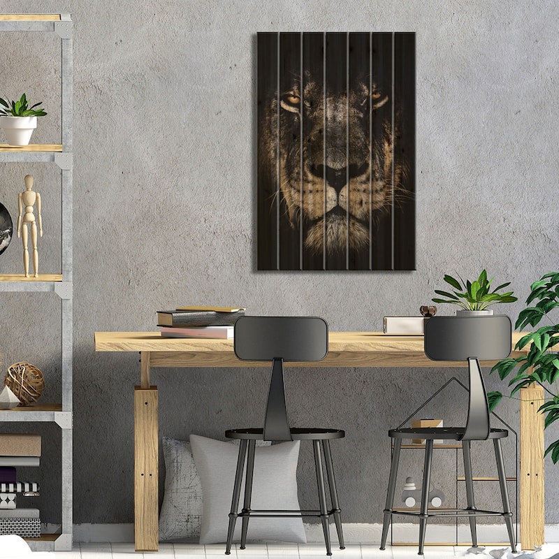 Dark Lion, Close-Up Print On Wood by Wouter Rikken - Multi-Color