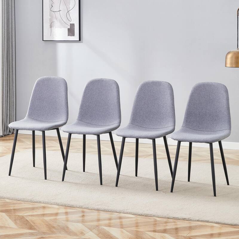 Set of 4, Linen-Cotton Material High Resilience Dining Chair with Metal Legs