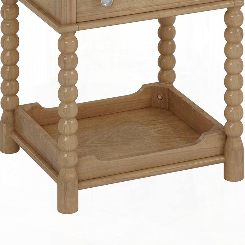 Retro Style Nightstand with Drawer and Open Shelf for Bedroom