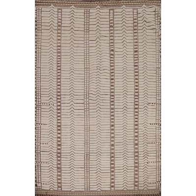 Earth Tone Moroccan Oriental Area Rug Handmade Stripe Wool Carpet - 7'11"x 10'5"