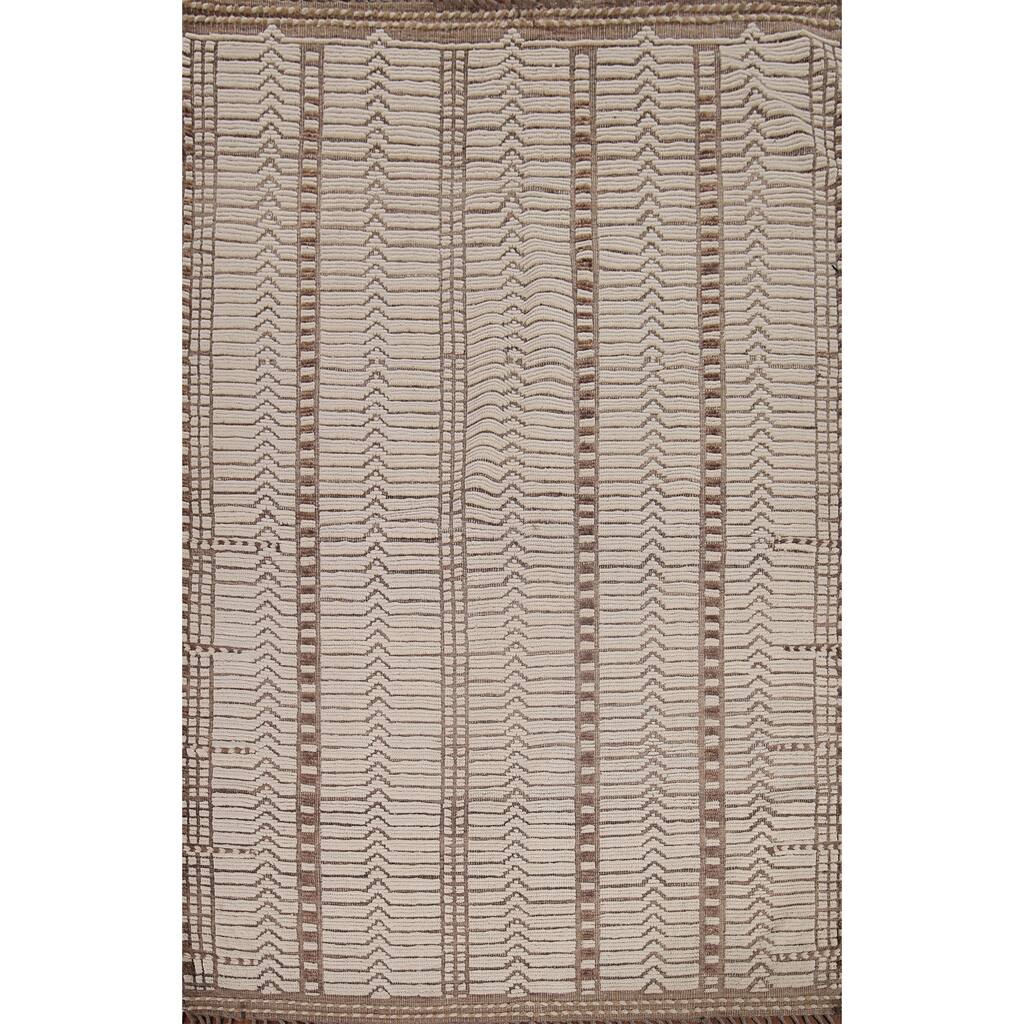 Earth Tone Moroccan Oriental Area Rug Handmade Stripe Wool Carpet - 7'11"x 10'5"