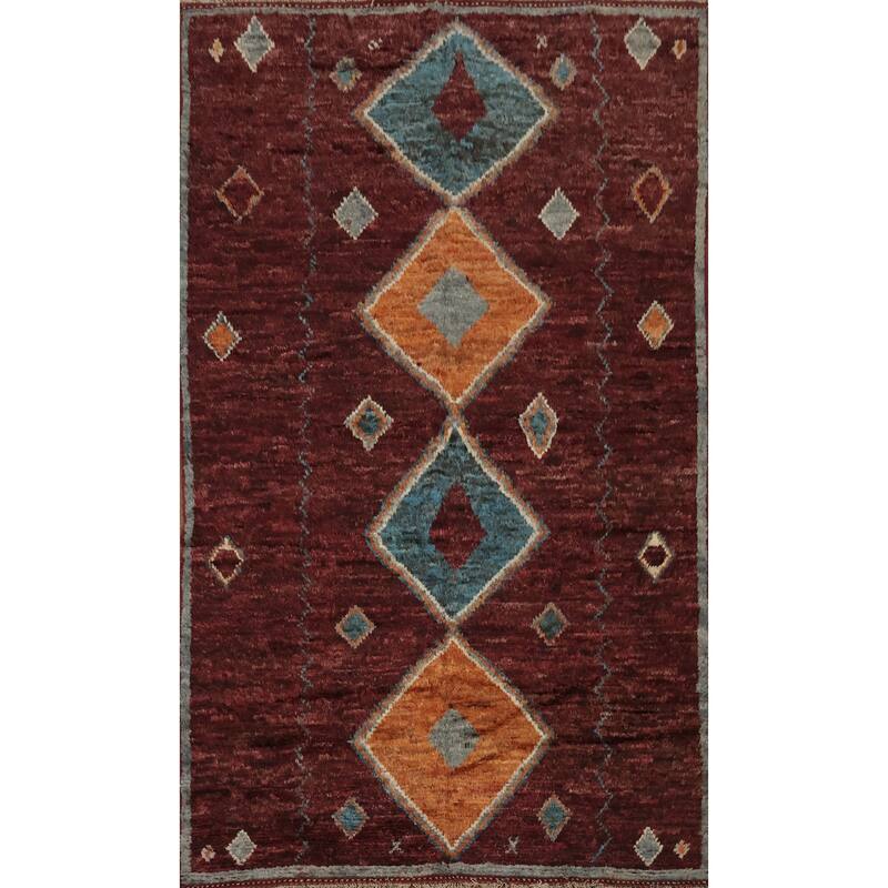 Hand Knotted Oriental 100% Wool Carpet Modern Tribal Red Moroccan Area Rug - 10' 0'' X 6' 9''
