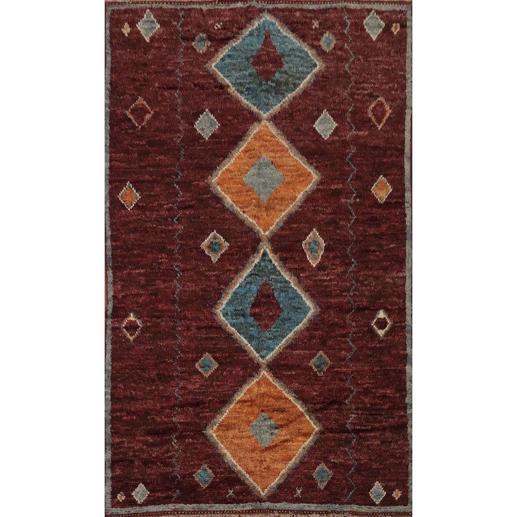 Hand Knotted Oriental 100% Wool Carpet Modern Tribal Red Moroccan Area Rug - 10' 0'' X 6' 9''