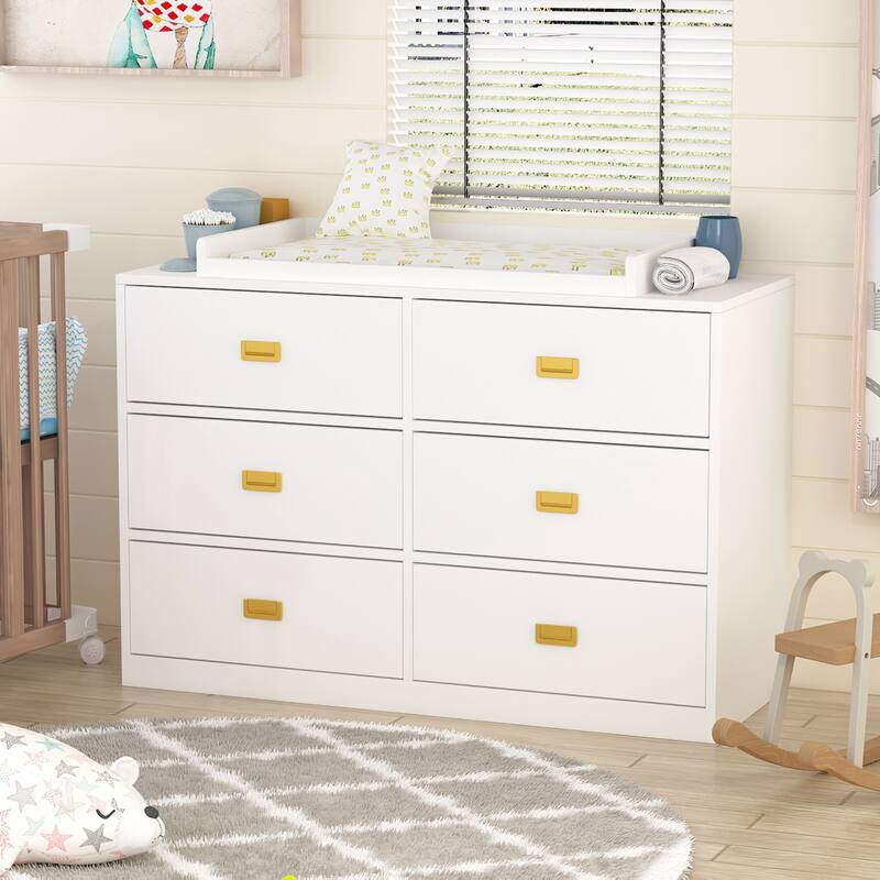 Kerrogee 6-Drawer Dresser with Changing Table - Grey