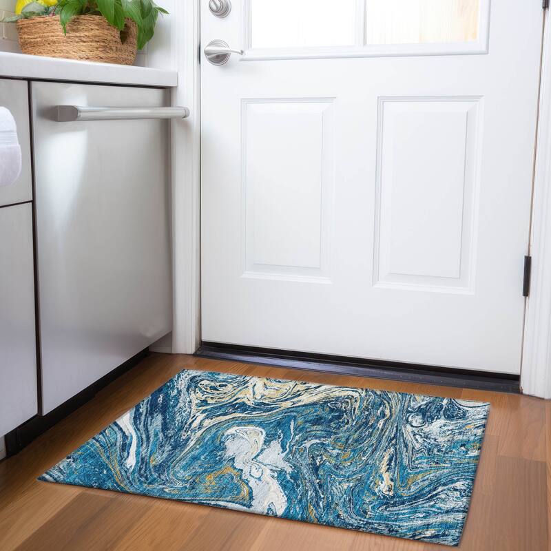 Premium Washable Super Soft Abstract Flow Mayfield Rug - Navy - 1'8" x 2'6"