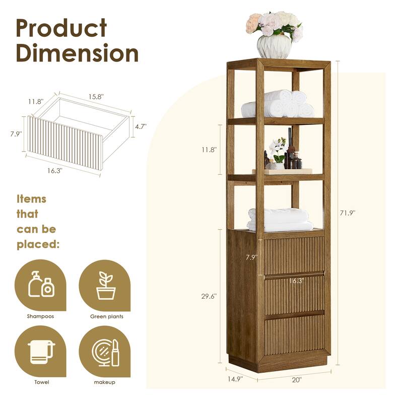 Navan 20" Freestanding Linen Cabinet in Weathered Brown - 20"x72"