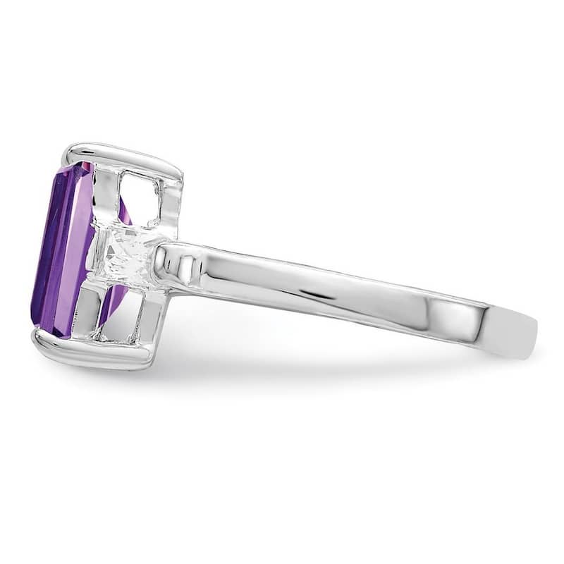 Curata 925 Sterling Silver Solid Polished Open back Amethyst Ring