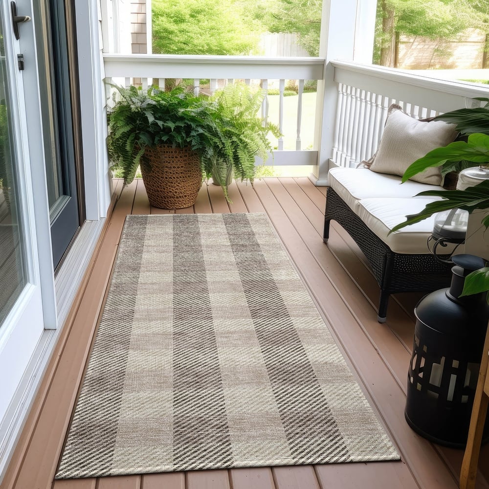 Machine Washable Indoor/ Outdoor Chantille Plaid Stripe Rug