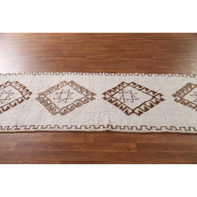 Geometric Anatolian Runner Rug Handmade Turkish Wool Carpet - 3'0"x 11'9"