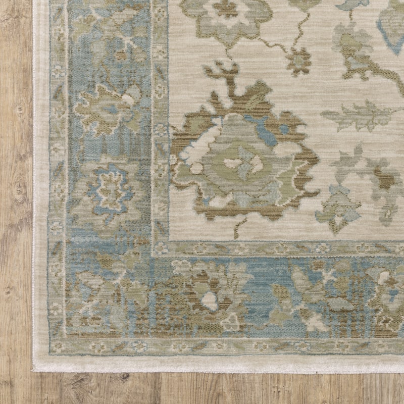 Meadow Traditional Oriental Beige/ Teal Area Rug