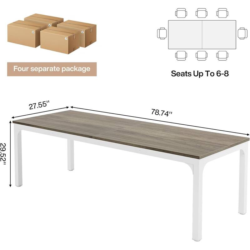 Long Conference Table Set of 4, 13FT Large Rectangle Meeting Seminar Table, 78.74-Inch Business Tables