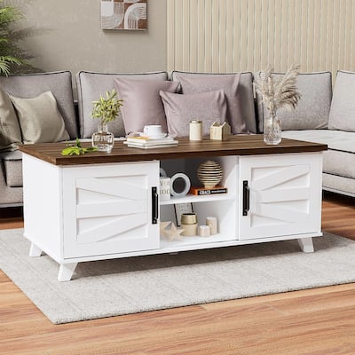 Farmhouse Coffee Table with Sliding Barn Doors for Living Room