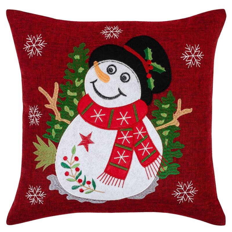 Violet Linen Seasonal Cardinal Decorative Appliqued Embroidered Christmas Pattern Decorative Throw Pillow - Snow Flakes