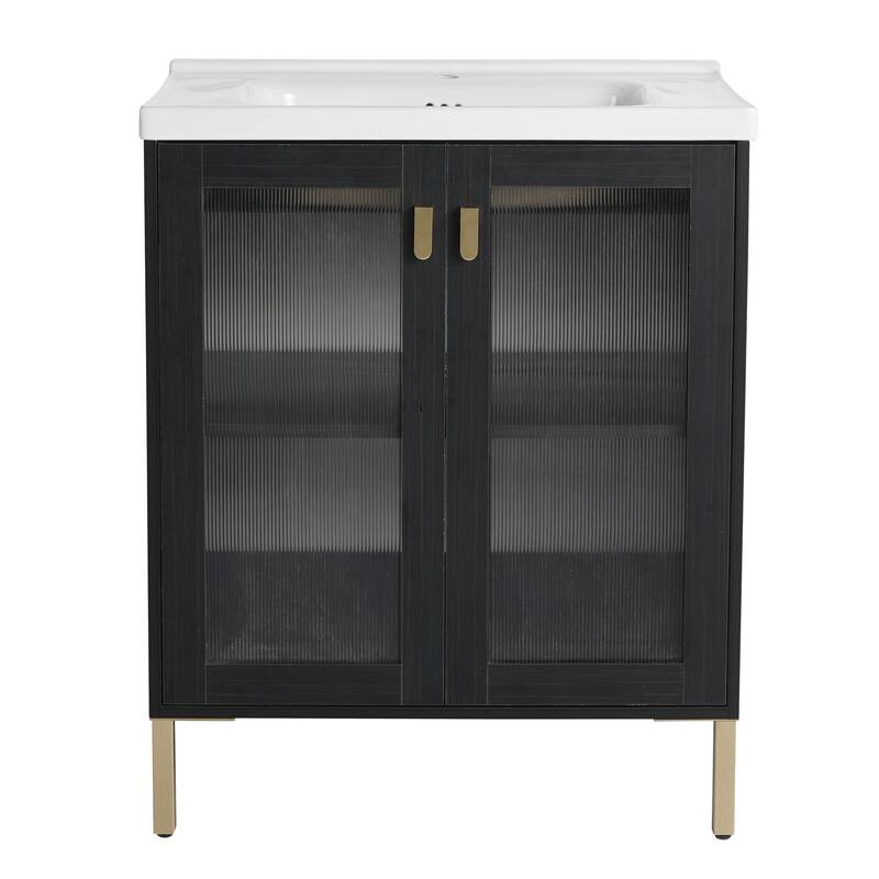 Freestanding Bathroom Vanity with Soft-Close Hinges and Durable Ceramic Sink - 27.8-Inch - 27.8in L