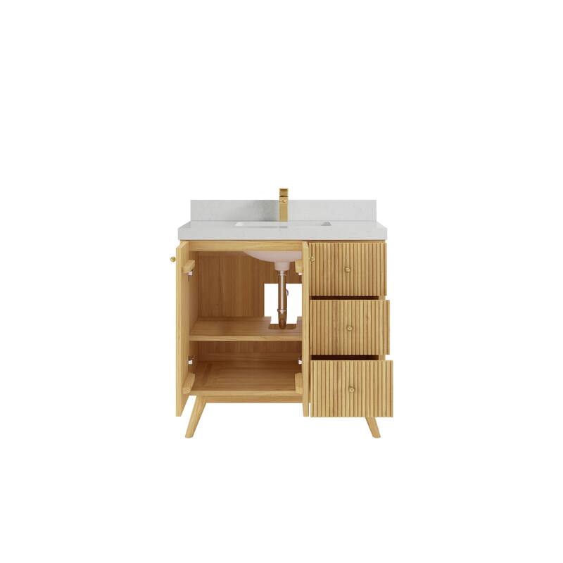 Willow Collections 36 in. W x 22 in. D Pasadena Solid Teak Center Sink Bathroom Vanity with Countertop