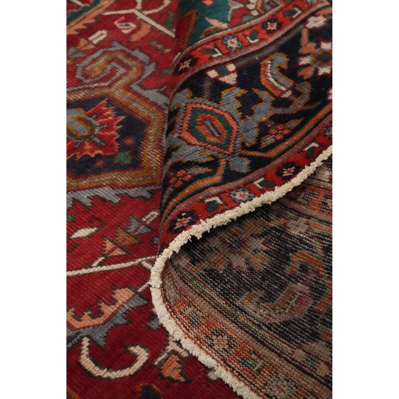 Hand Knotted Oriental 100% Wool Carpet Traditional Floral Red Heriz Area Rug - 11' 1'' X 7' 11''