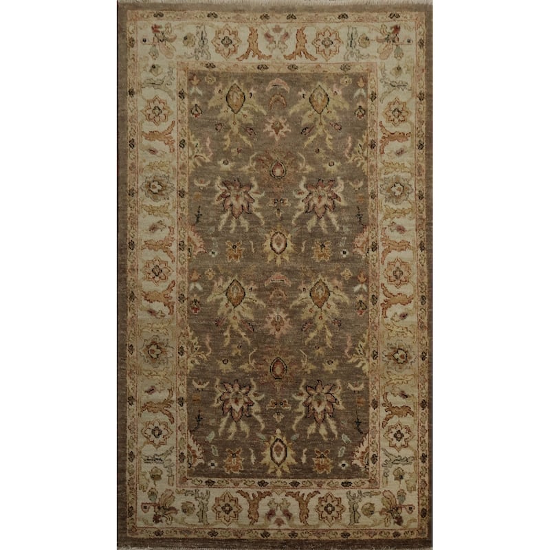 Hand Knotted Oriental 100% Wool Carpet Traditional Floral Brown Peshawar Area Rug - 5' 2'' X 3' 0''