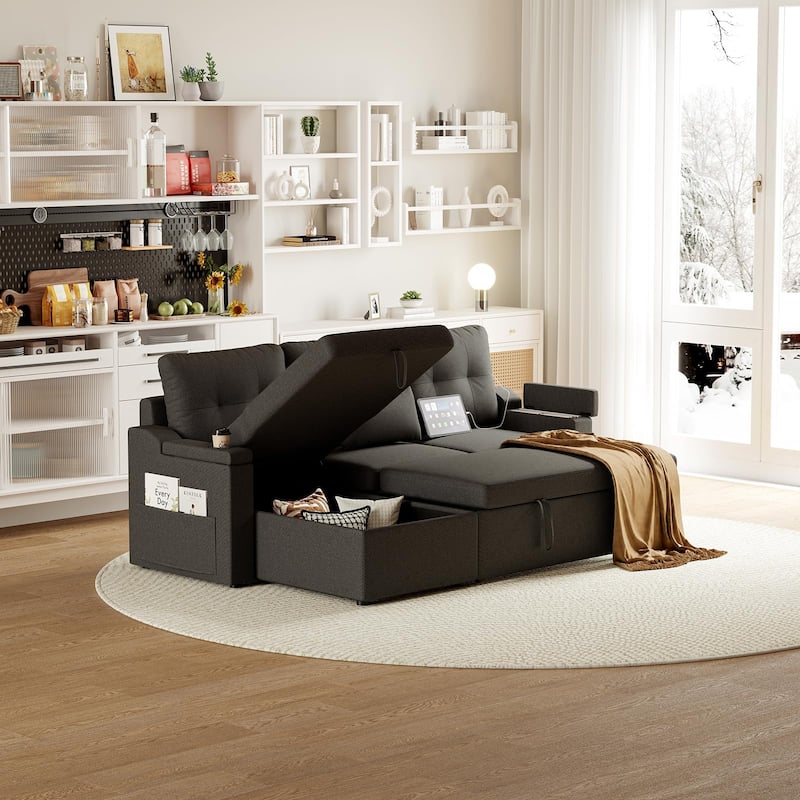 Sofa Couch, Sofa Couch with Storage, Modern L Shaped Sectional Couch with Pullout Bed