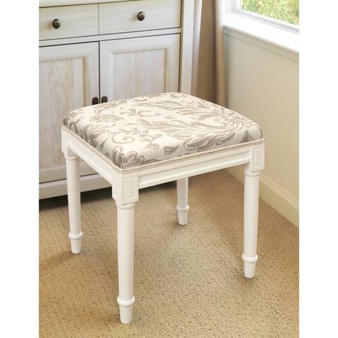 Taupe Tuscan Floral Vanity Stool with White Frame