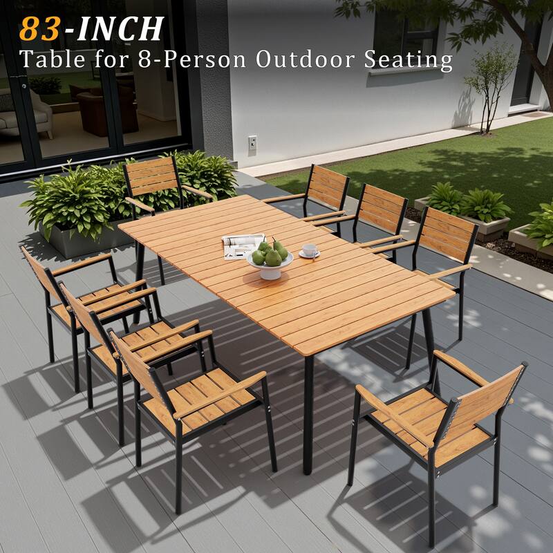 Pellebant Outdoor Rectangle Aluminum Dining Table with Umbrella Hole