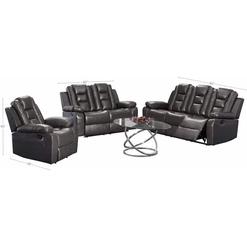 Grey PU Leather 3/2-piece Sofa, Loveseat and Recliner Living Room Set