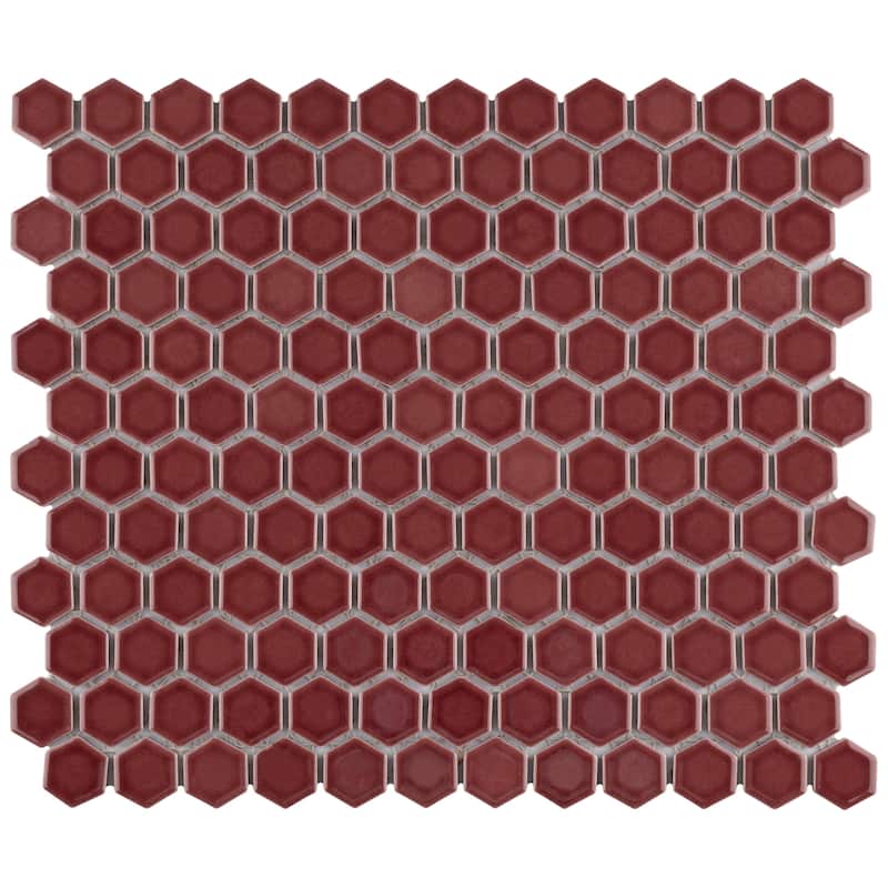 Merola Tile Tribeca 1" Hex Glossy Rusty Red 10-1/4" x 11-7/8" Porcelain Floor and Wall Tile