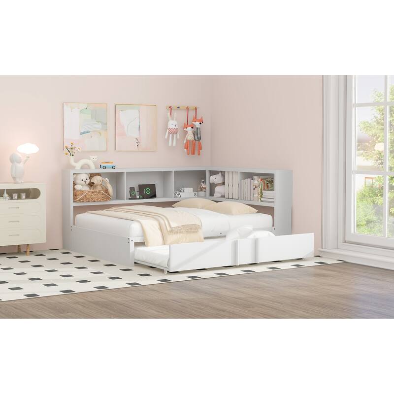 Full Size Metal Daybed with Trundle, Storage Cabinets, USB Ports