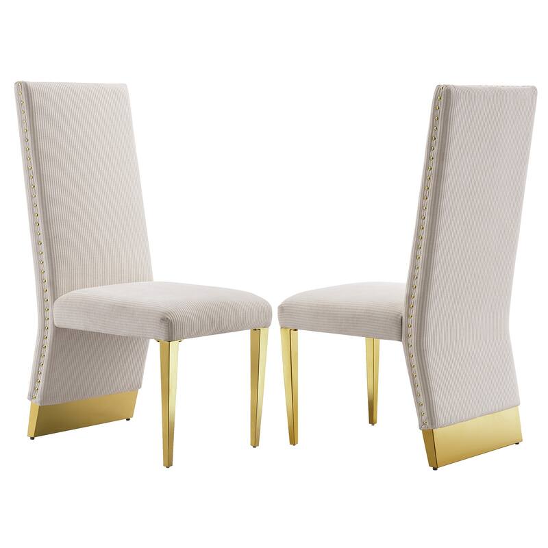 Modern Cream Velvet Dining Chairs with Gold Legs - Set of 2 - Set of 2 - Short - White - Set of 2