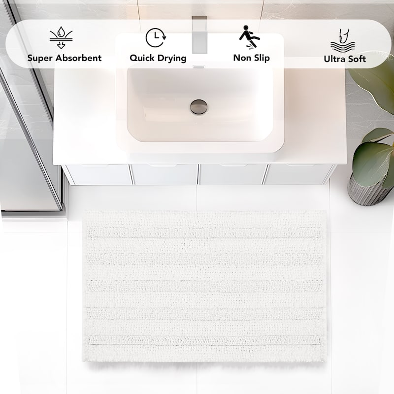 Deconovo Non Slip Chenille Striped Bath Mat Soft Durable
