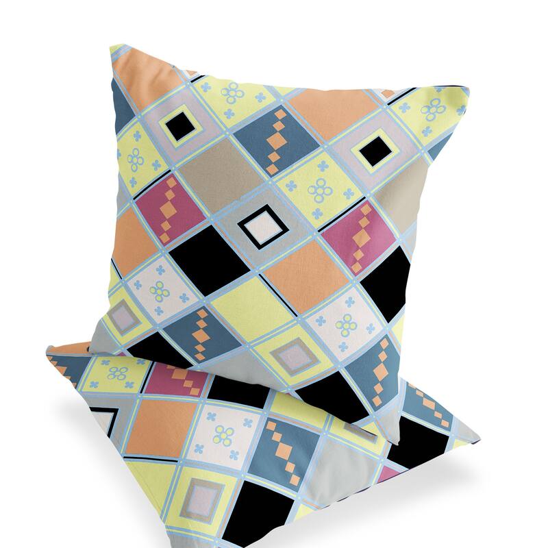 HomeRoots Set of Two 16" X 16" Yellow and Black Blown Seam Diamond Indoor Outdoor Throw Pillow - 16.00' X '16.00' X '5.00