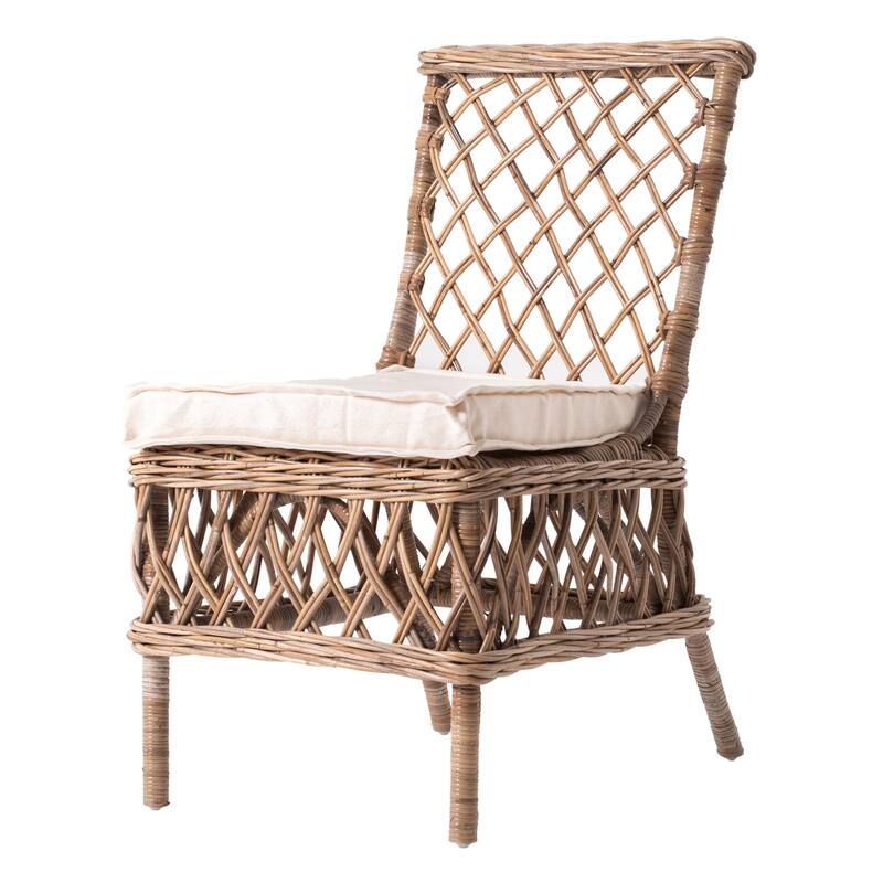 HomeRoots Set of Two Cream And Natural Rattan Cross Back Dining Parsons Chairs
