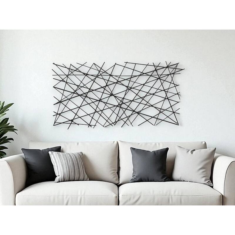 HomeRoots 25" X 49" Black Abstract Lines Metal Hanging Dimensional Sculpture - Black - 48.50 in. x 24.50 in.  x 2.00 in.