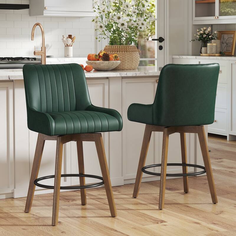 26" Upholstered Counter Height Swivel Bar Stool with Solid Wood Legs - 38.8"H x 20.5"W x 21.7"D