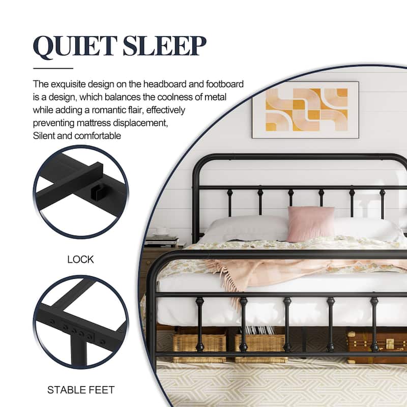 Metal Bed Frame with Headboard and Footboard