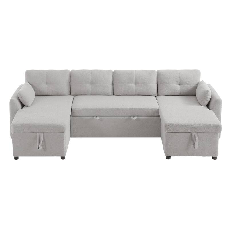 Oversized U-shaped Sectional Sofa with USB Ports, Dual Storage Chaise Lounges Sofa with Pull-out Bed Convertible Sleeper Sofa