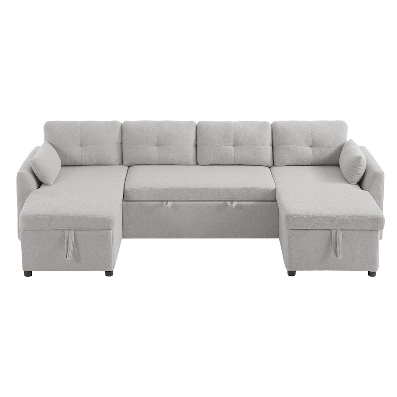 Teddy Fabric Sectional Sofa Convertible Sleeper Sofa Modern U-Shaped Couch Dual Storage Chaise Lounge with Pockets and USB Ports