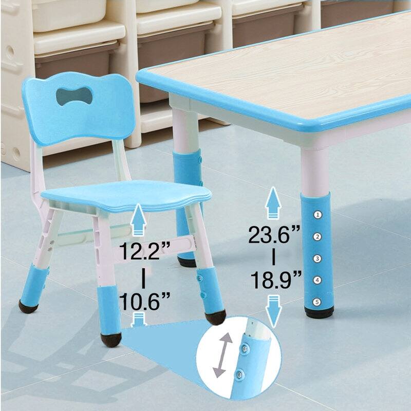 Kids Table and Chairs Set, Height Adjustable Desk with 6 Seats for Ages 2-10